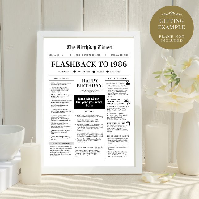 Papier Né en 1986 Fun Black and White Newspaper (Créateur téléchargé)