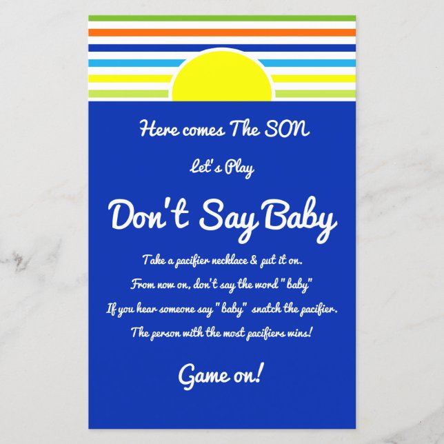 Papier Ne pas dire Baby shower jeu Voici le fils (Devant)