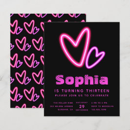 Papier Neon Pink Hearts Budget Anniversaire Fête Invitati