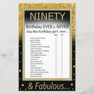 Papier Neuf Anniversaire Jamais ou jamais Jeu