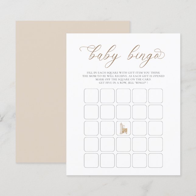 Papier Neutral Boho Baby Brunch Baby Bingo Jeu (Devant / Derrière)