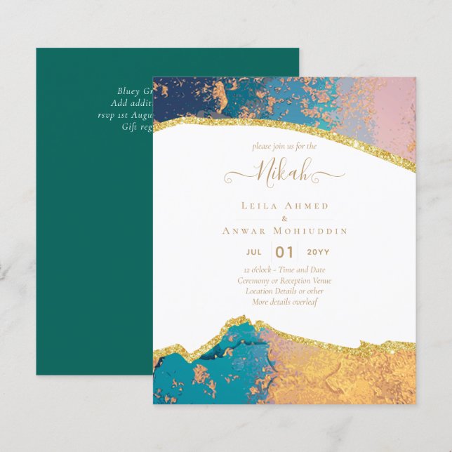 Papier NIKAH - Agate Gold BUDGET Mariages Invitations (Devant / Derrière)