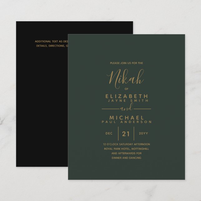 Papier NIKAH - Budget Vert Or Moderne (Devant / Derrière)