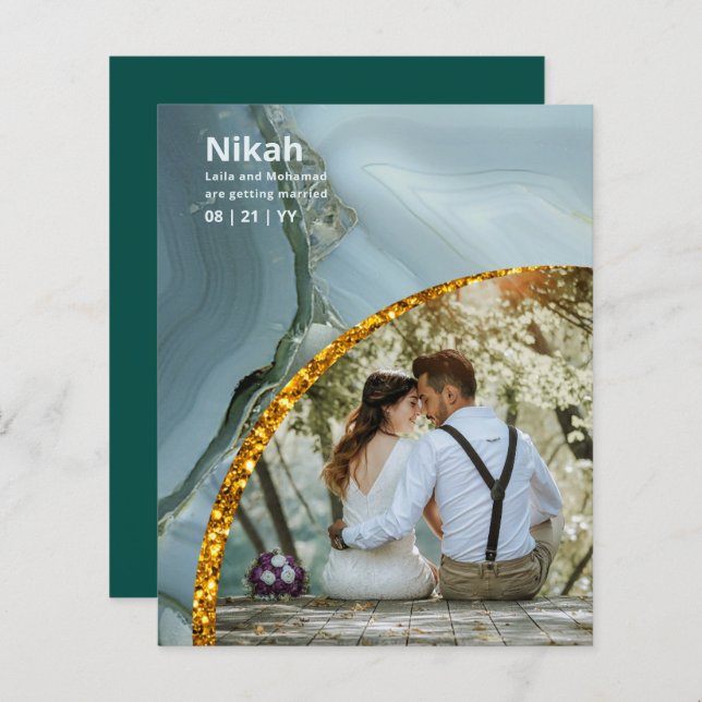 Papier NIKAH - Mariage Budget Agate Gold Turquoise PHOTO (Devant / Derrière)
