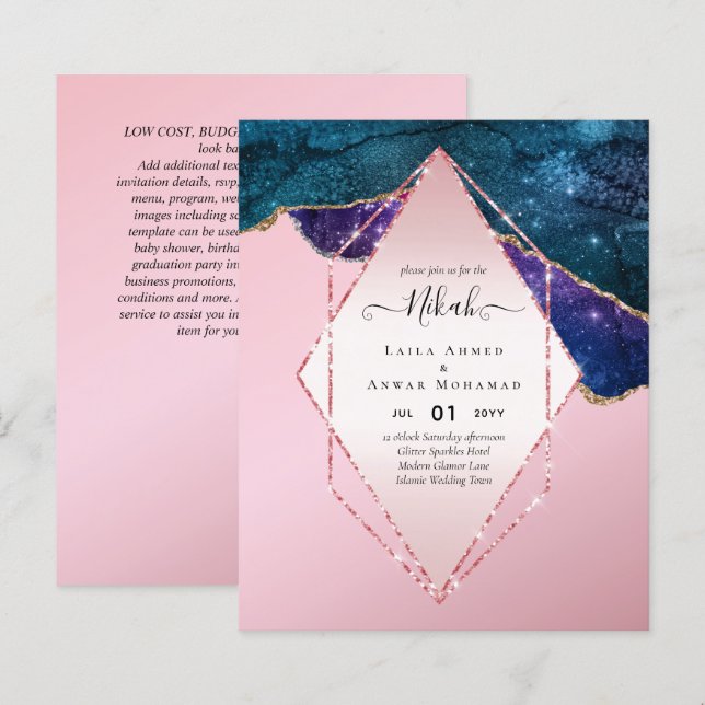 Papier Nikah Wedding Invite AGATE GOLD PARTIES SCINTILLAN (Devant / Derrière)
