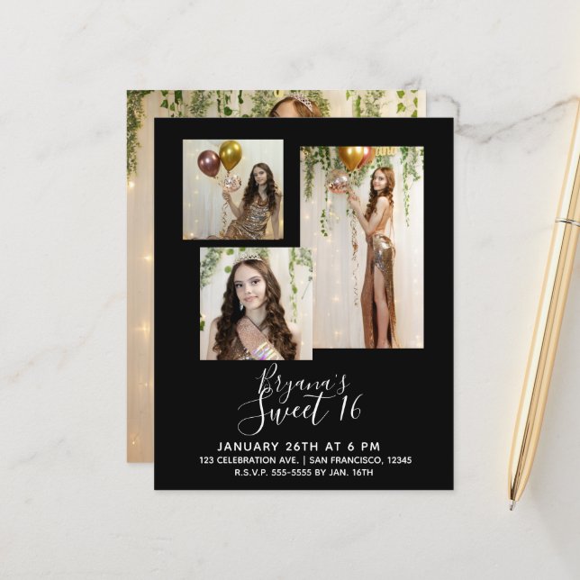 Papier N'Importe Quelle Couleur Moderne Minimal Sweet 16  (Devant/Arrière en situation)