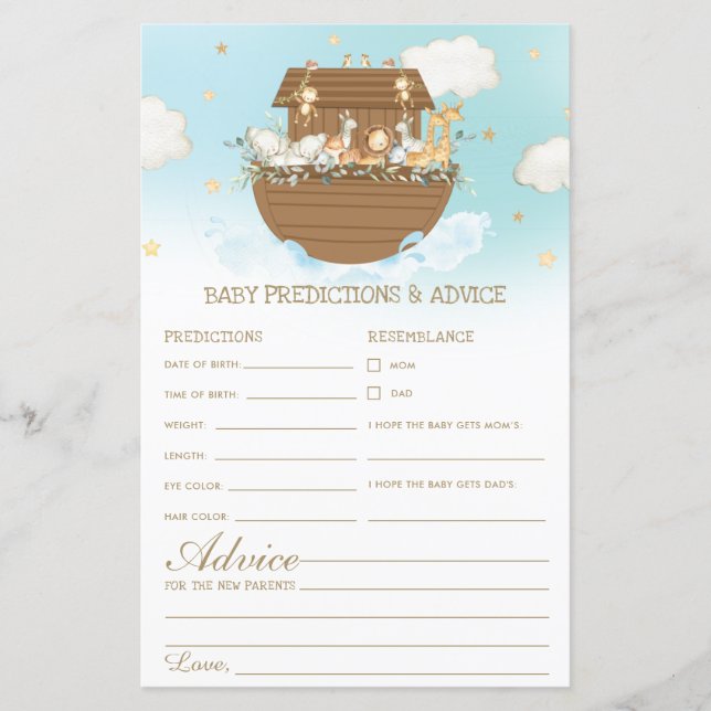 Papier Noah's Ark Blue Boy Baby Predictions & Conseils Je (Devant)