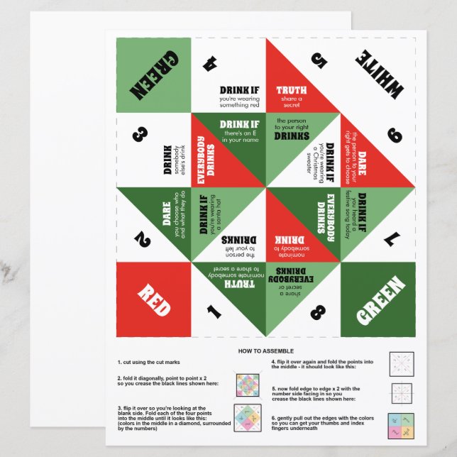 Papier Noël 90s Cootie Catcher Jeu de Boisson (Devant / Derrière)