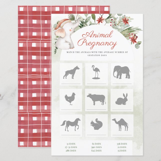 Papier Noël Animaux Grossesse Baby shower garçon Jeu (Devant / Derrière)