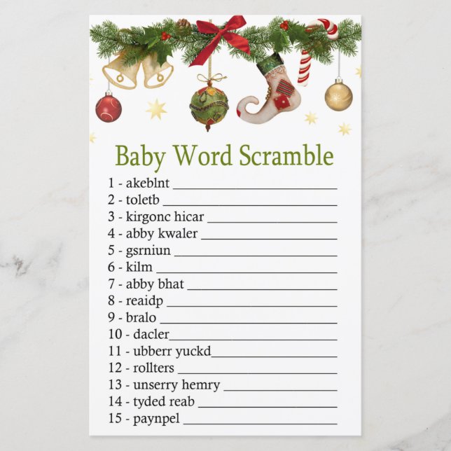 Papier noël bas Baby mot scramble jeu (Devant)