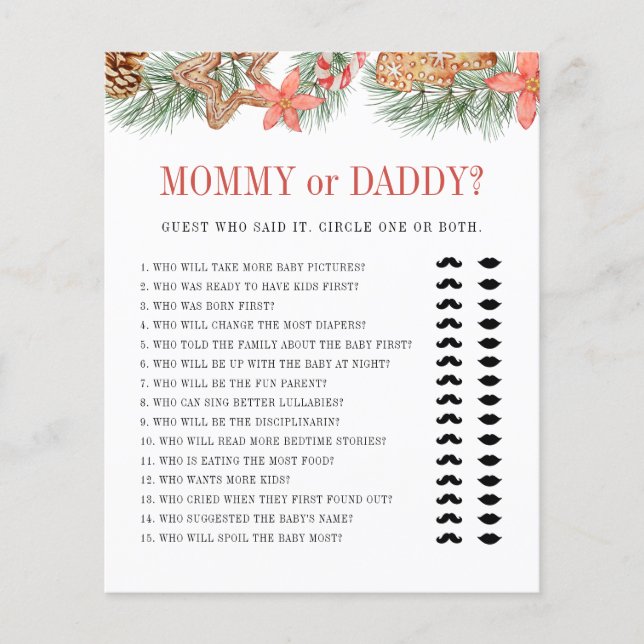 Papier Noël Cookie maman ou papa Baby shower Jeu (Devant)