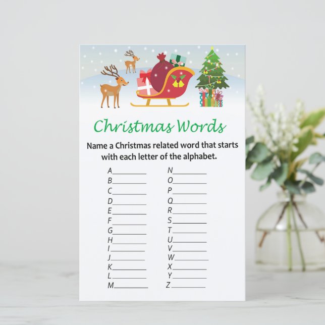 Papier Noël des rennes du Père Noël alphabet mots jeu (Debout devant)