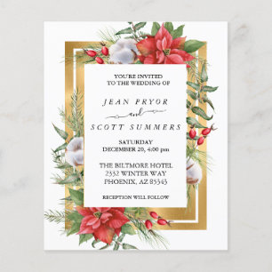 Papier Noël d'hiver Floral Poinsettia Gold Mariage