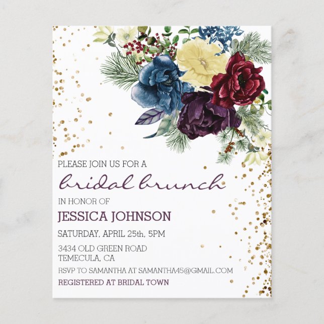Papier Noël Floral Mariage d'hiver Brunch Gold (Devant)