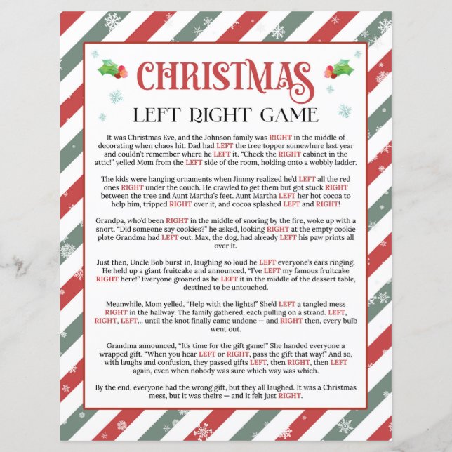Papier Noël Gauche Droite Passer le jeu de la fête actuel (Devant)