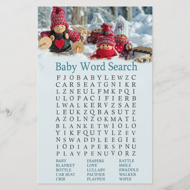 Papier noël gnome Baby shower Mot de recherche Jeu (Devant)