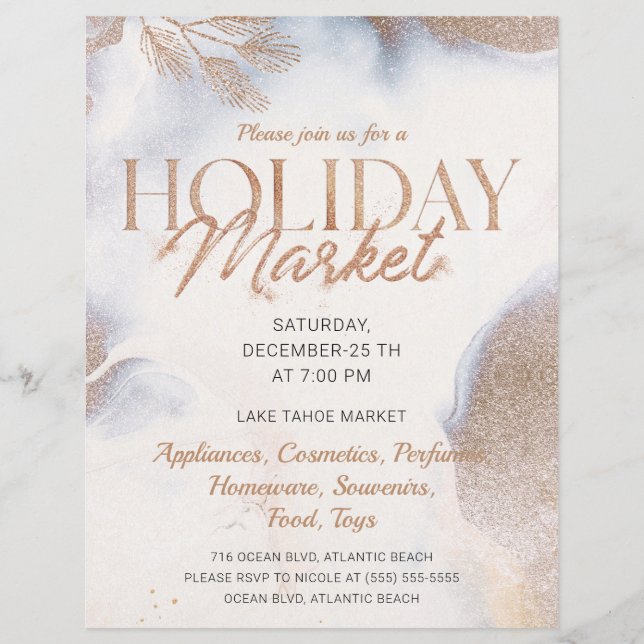 Papier Noël Golden Snow Holiday Market Invitation (Devant)