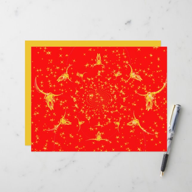 Papier Noël Parties scintillant Occidentale Rouge Gold Gi (Devant/Arrière en situation)