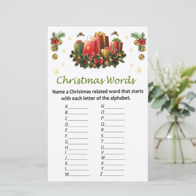 Papier Noël présente Noël alphabet mots de Noël jeu (Debout devant)