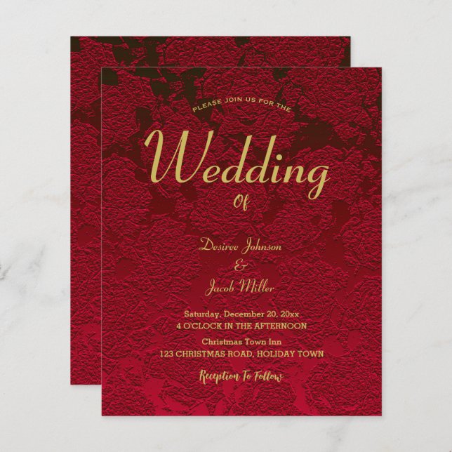 Papier Noël Rouge or Élégant budget floral moderne (Devant / Derrière)