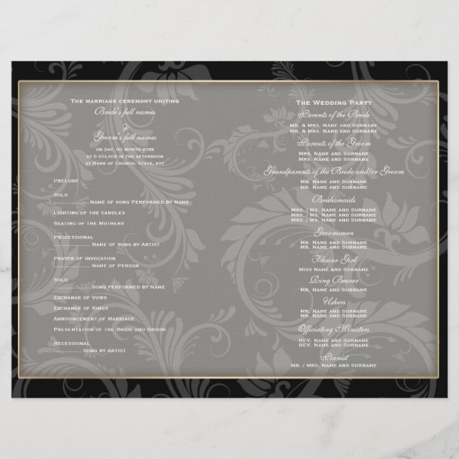 Papier Noir blanc "programme de mariage" mariage (Devant)