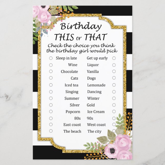 Papier Noir Blanc rayé Anniversaire ce ou ce jeu (Devant)