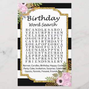 Papier Noir blanc rayé Anniversaire mot jeu de recherche