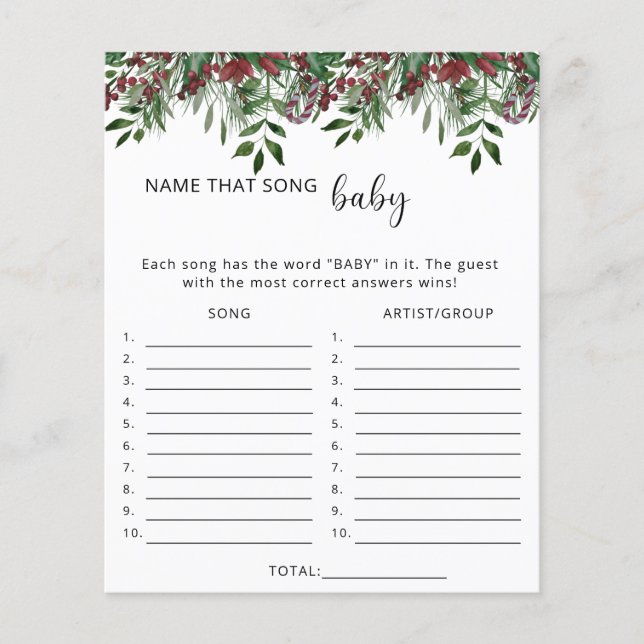 Papier Nom à feuillage persistant qui chanson jeu de baby (Devant)