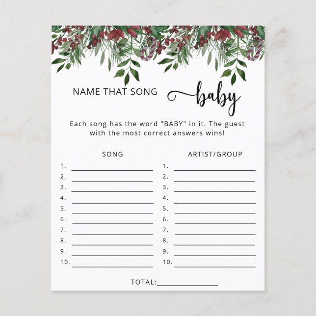 Papier Nom à feuillage persistant qui chanson jeu de baby (Devant)