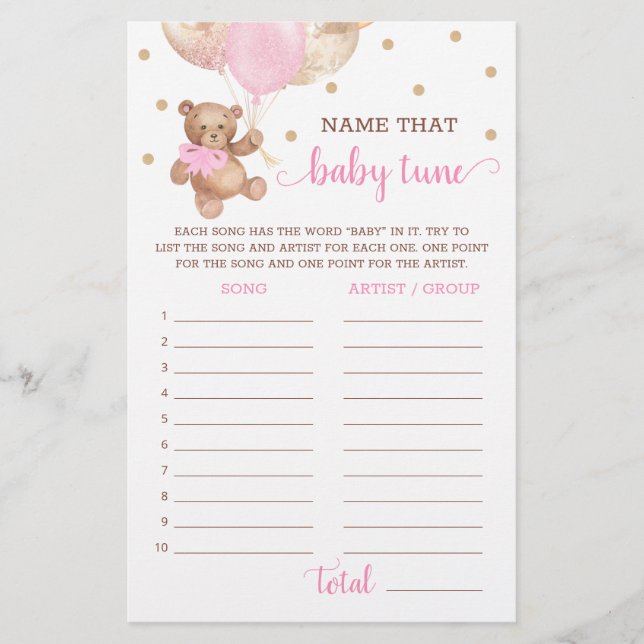 Papier Nom Ce Bébé Tune Jeu Baby shower Teddy Bear (Devant)