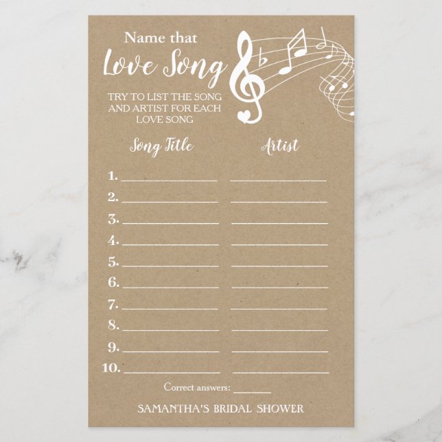 Papier Nom cette chanson nuptiale douche anglais jeu espa (Devant)