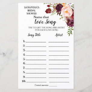 Papier Nom cette chanson nuptiale douche anglais jeu espa