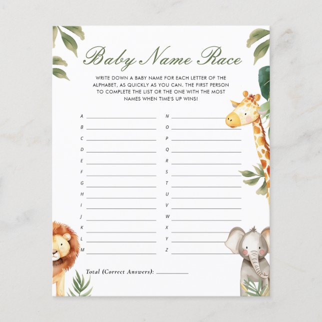 Papier Nom De Bébé Course Un Peu Sauvage Un Baby shower J (Devant)