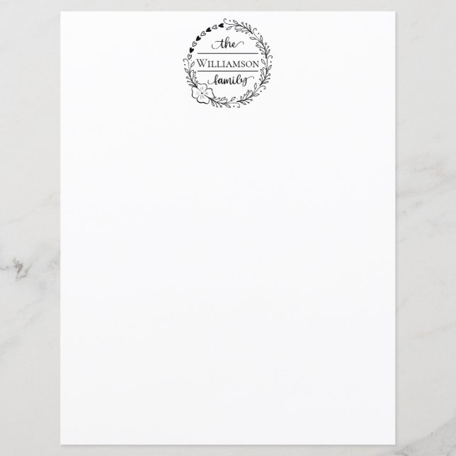 Papier Nom de famille Monogramme Floral Wreath Stationnai (Devant)