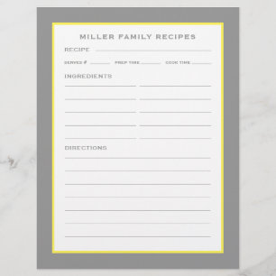 Papier Nom de famille + Recettes Simple gris jaune et b