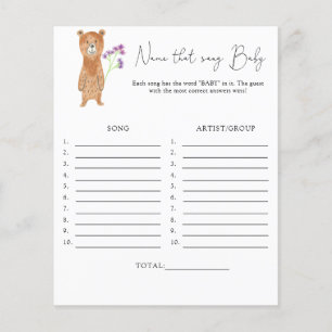 Papier Nom de la chanson \ Bear thème jeu de baby shower