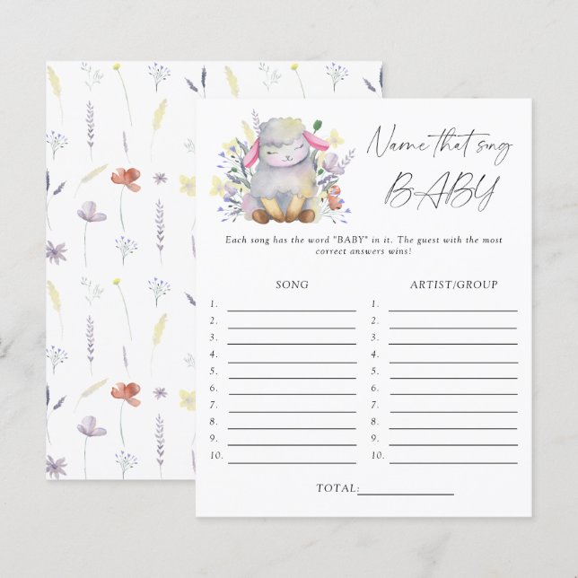 Papier Nom de la chanson jeu de baby shower - agneau (Devant / Derrière)