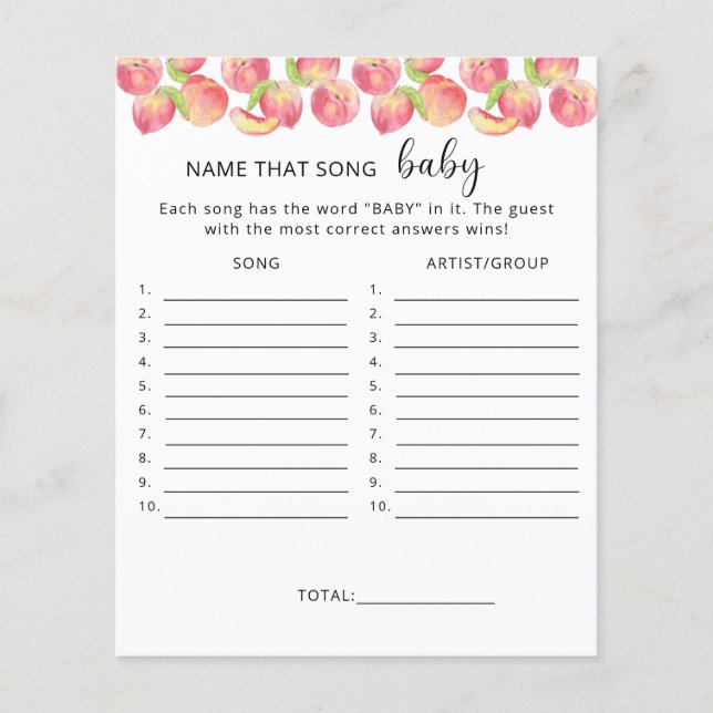 Papier Nom de la chanson \ Peach baby shower jeu (Devant)