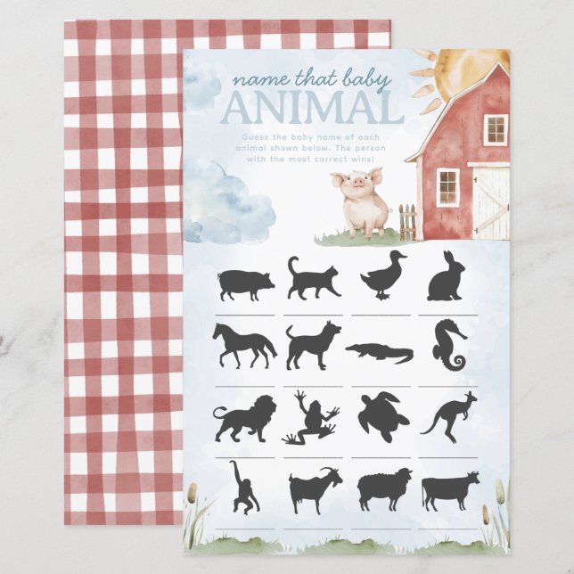 Papier Nom de la ferme qui animal Baby shower jeu (Devant / Derrière)