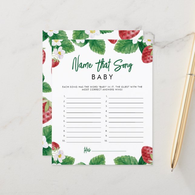 Papier Nom De La Fraise Qui Chante Baby shower Jeu (Devant/Arrière en situation)