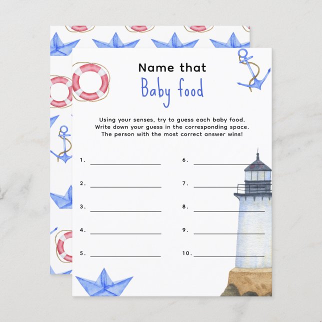 Papier Nom de l'aliment pour bébé - jeu de baby shower (Devant / Derrière)