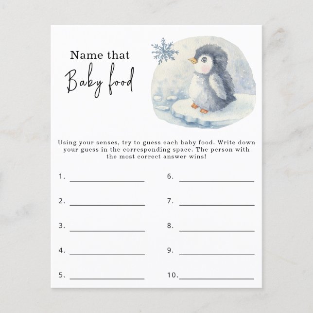 Papier Nom de l'aliment pour bébé - jeu de baby shower (Devant)