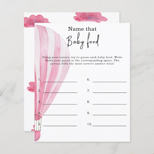 Papier Nom de l'aliment pour bébé - jeu de baby shower (Devant / Derrière)