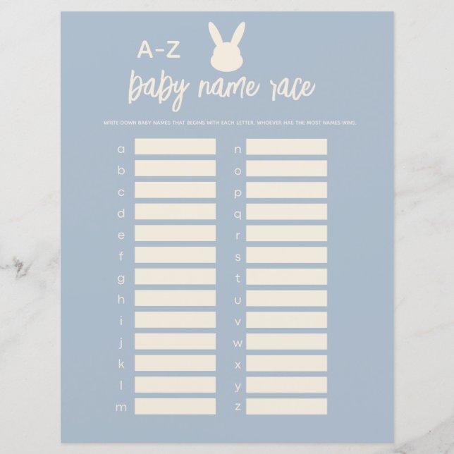 Papier Nom du bébé Race Jeu bleu lapin baby shower (Devant)