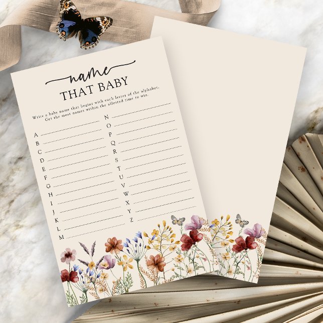 Papier Nom Du Boho Ce Jeu De Bébé (Boho Floral Name That Baby Game Card by Painted Paperie
)