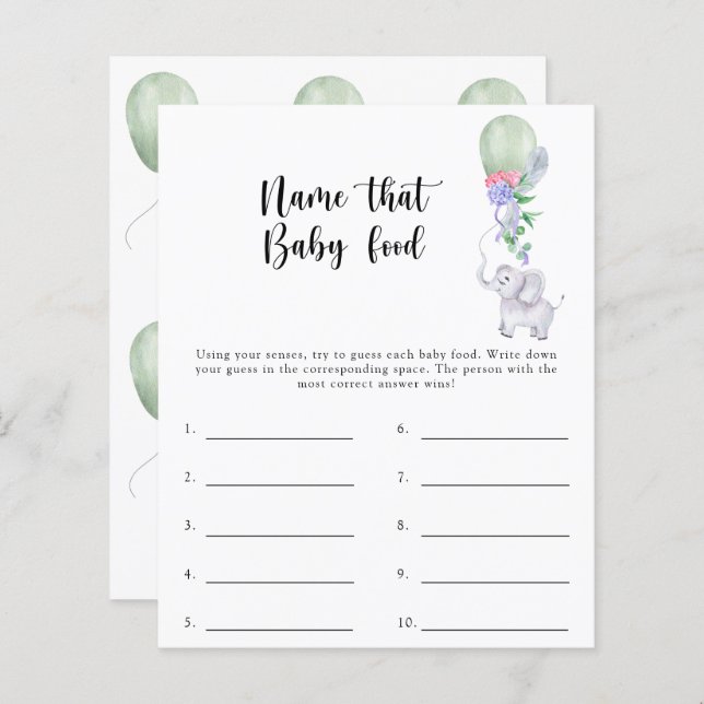 Papier Nom du jeu de douche pour aliments pour bébés (Devant / Derrière)