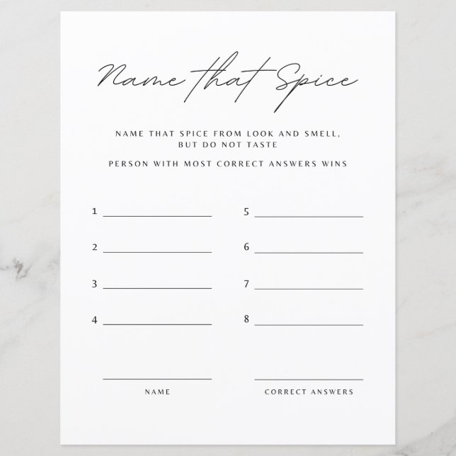 Papier Nom Du Jeu De Fête des mariées Spice (Devant)