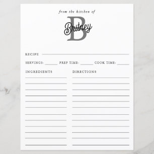 Papier Nom du monogramme moderne Recette de script gris n