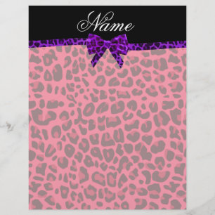 Papier Nom personnalisé empreinte de léopard rose pourpre