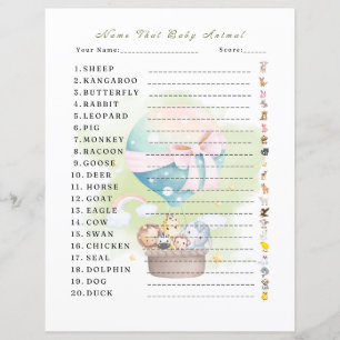 Papier "Nom que Bébé animal jeu" Sage Green Animal Saf